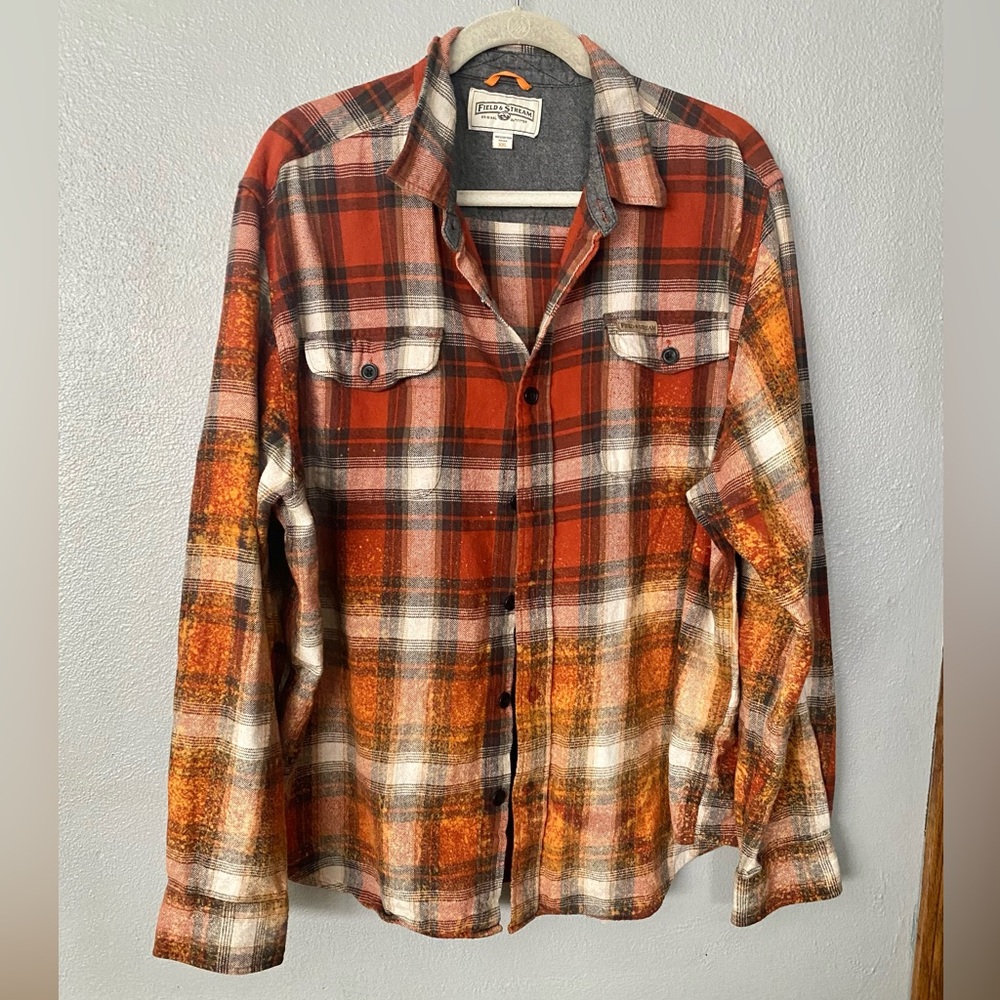 Button Down Shirt Mens Size XXL Flannel Plaid Field & Stream Orange Black